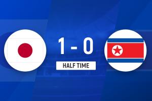 中场战报：日本U23以1比0领先朝鲜U23，布莱恩·世雄独中元箭，崔国险些扳平比分