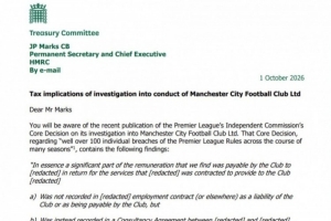 调查升级！记者：英国财政委员会主席致函税务海关总署咨询曼城案