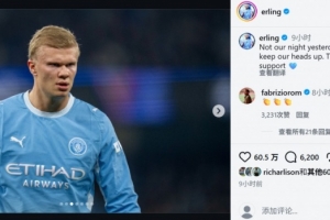 哈兰德激励队友：尽管昨晚战果不佳，我们仍需振奋精神，迎接挑战！